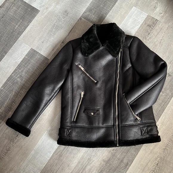 NWOT AFTF BASIC OUTERWEAR Women's Black Motorcycle Faux Fur Suede Jacket Size XL - Picture 4 of 11